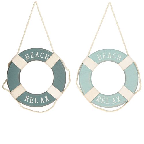 Floristik24 Deko Rettungsring Holz Maritim Schwimmring Blau 17cm 2St