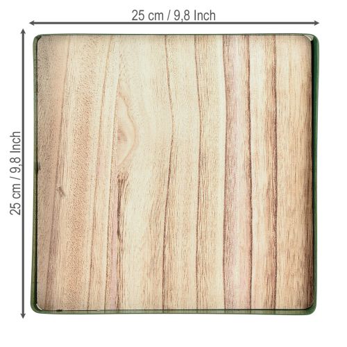Artikel Deko Tablett Metall quadratisch Grün Holzboden 25,5×25,5cm