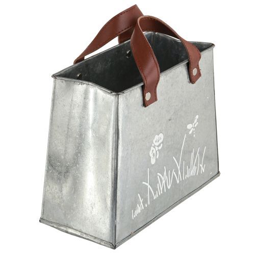 Artikel Deko Tasche Silber Weiß Braun Metall Pflanztopf L22cm 2St