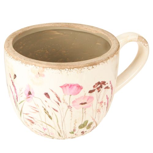 Artikel Deko Tasse Keramik Mohn Krakelee Creme Bunt 15cm×12,5cm