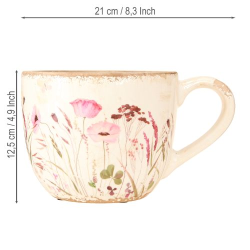 Artikel Deko Tasse Keramik Mohn Krakelee Creme Bunt 15cm×12,5cm