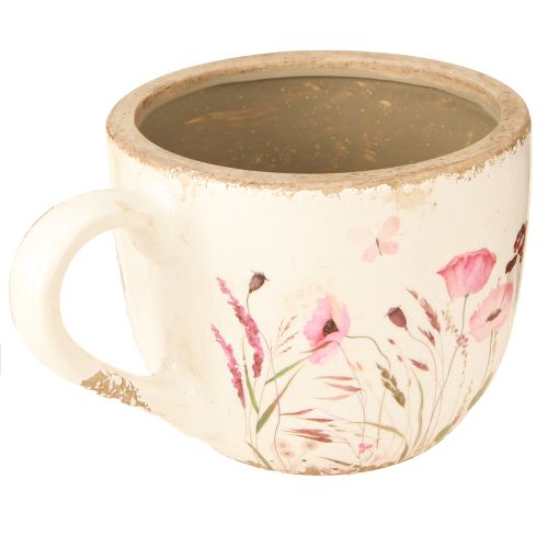 Artikel Deko Tasse Keramik Mohn Krakelee Creme Bunt 15cm×12,5cm