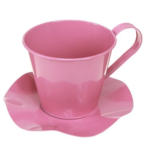 Artikel Deko Teetasse Metall Tasse mit Teller Pink Ø12 H10cm 8 St