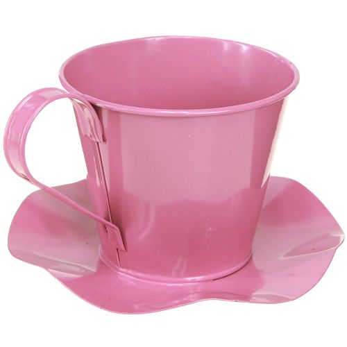 Artikel Deko Teetasse Metall Tasse mit Teller Pink Ø12 H10cm 8 St