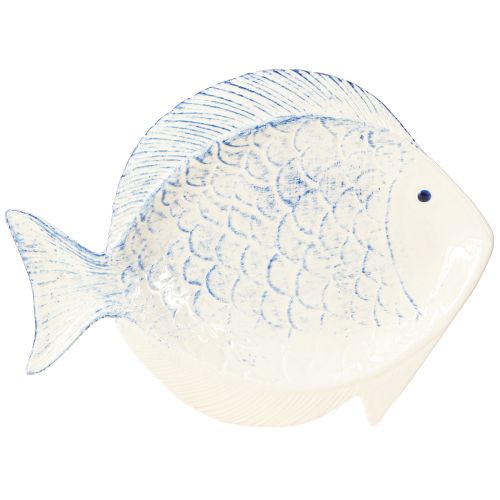 Artikel Deko Teller Fisch Keramik Tischdeko Blau Weiß 30×22cm