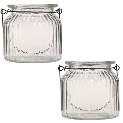 Floristik24 Deko Vase Retro Glas Windlicht Henkel Ø10cm H10cm 2St