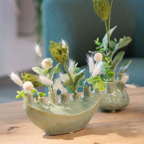 Floristik24 Deko Vase Schiffchen Keramikvase Hellgrün 23×8,5×11cm