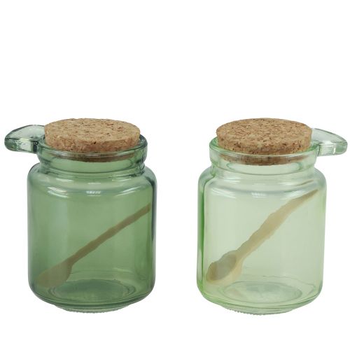Artikel Deko Glas mit Korkdeckel und Löffel Grün Ø7cm H10cm 2St