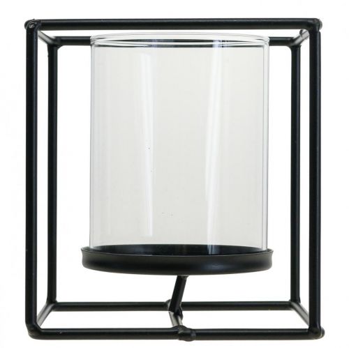 Artikel Deko Kerzenhalter Schwarz Metall Windlicht Glas 12×12×13cm