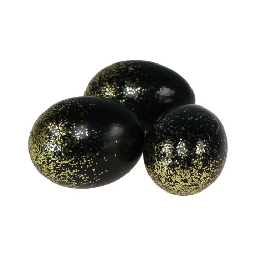 Floristik24 Deko Ostereier echtes Hühnerei Schwarz mit Gold-Glitter H5,5–6cm 10 St