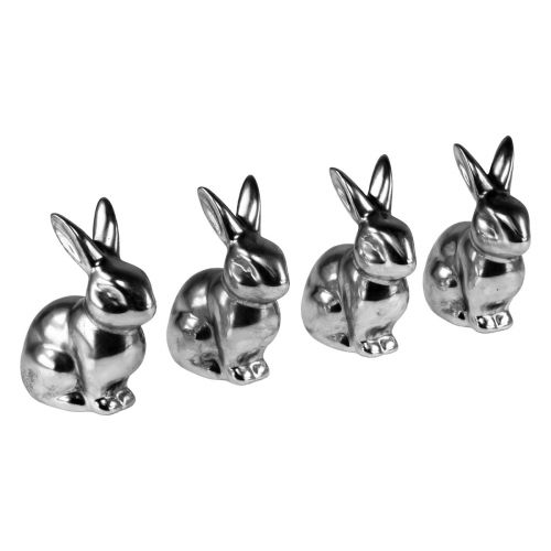 Deko Osterhase Silber Osterdeko Hase sitzend H9cm 4St