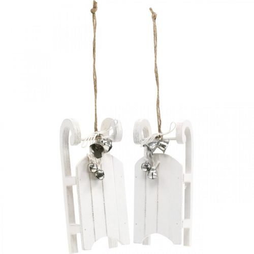 Artikel Deko Schlitten Weiß Silbern mit Glöckchen Kordel L13cm 4 St
