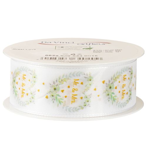 Artikel Dekoband Hochzeit Satinband Weiß „Mr. & Mrs.“ 40mm 15m