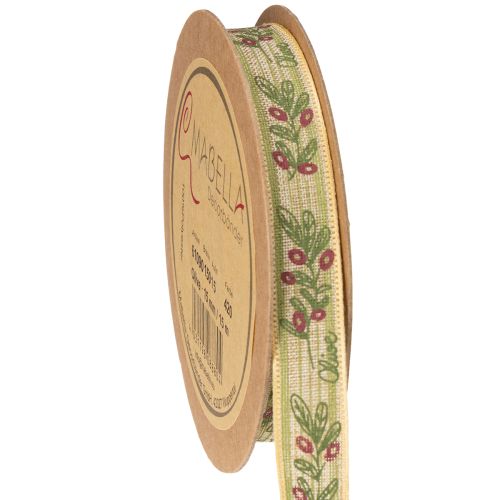 Artikel Geschenkband Olivenzweig mit eleganten Zweigen und Oliven 1,5cm 15m