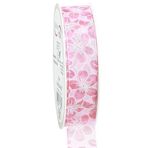 Dekoband mit Blumen Geschenkband Frühling Rosa 25mm 20m