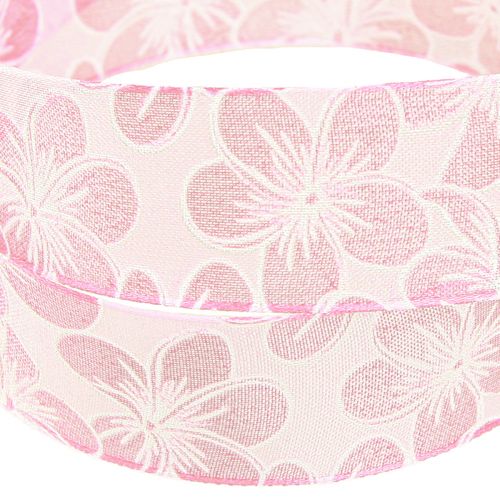 Artikel Dekoband mit Blumen Geschenkband Frühling Rosa 25mm 20m
