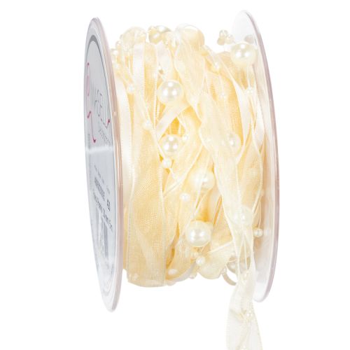 Dekoband mit Perlen Creme 20mm 5m