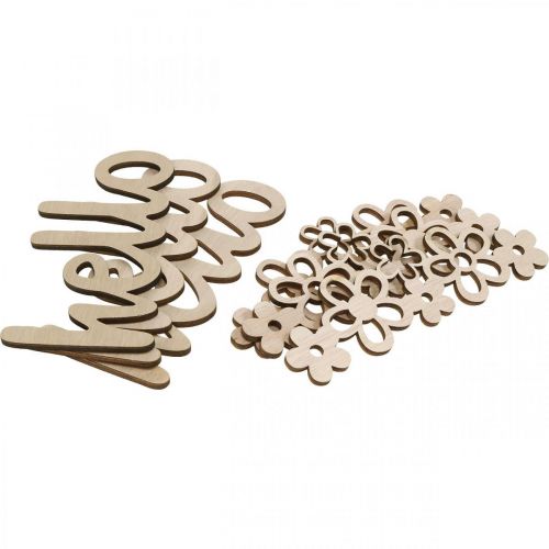 Artikel Holzdeko Blumen „Hello“ Natur Dekoschild mit Magnet 18/19,5cm 6St