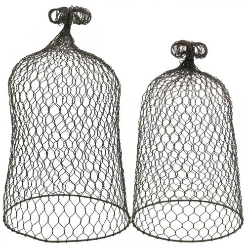 Artikel Dekoglocke aus Metall, Rankhilfe, Drahthaube Braun, Edelrost H50/41cm Ø30/25cm 2er-Set