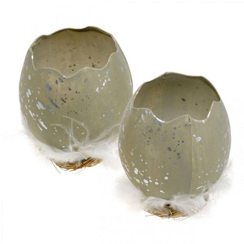 Artikel Ei zum Dekorieren, Ostern, Deko-Eierhälfte, Frühlingsdeko Ø8cm H10cm Grau, Silbern 4St