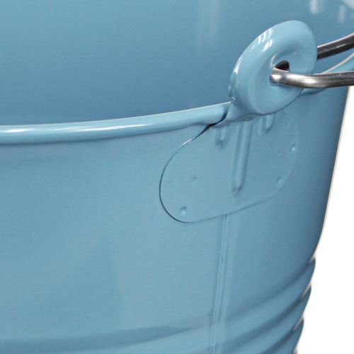 Artikel Eimer Metall Blau Pflanzkübel mit Holzgriff 26x22,5x23cm