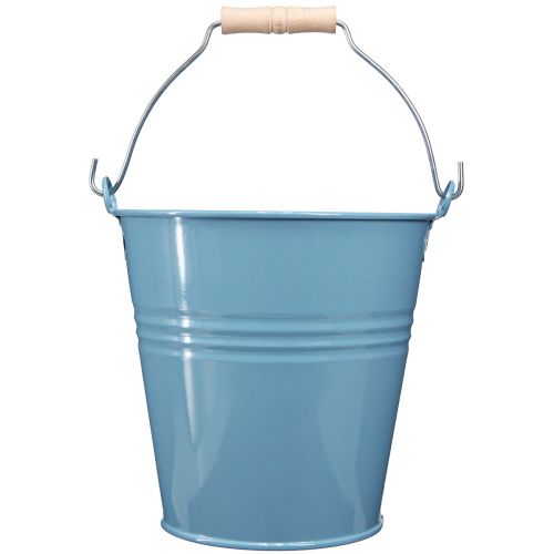Artikel Eimer Metall Blau Pflanzkübel mit Holzgriff 26x22,5x23cm