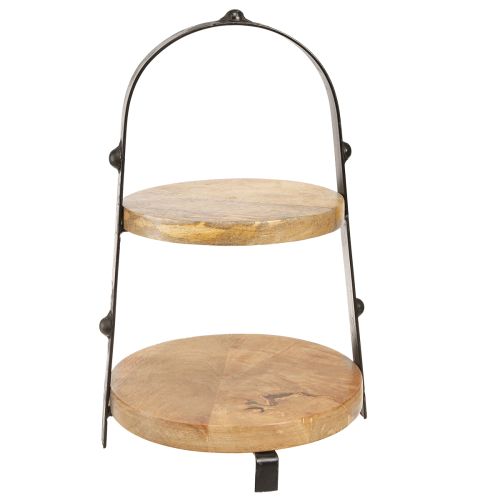 Floristik24 Etagere Holz Metall Natur Schwarz 2-stöckig Ø25,5cm H38cm