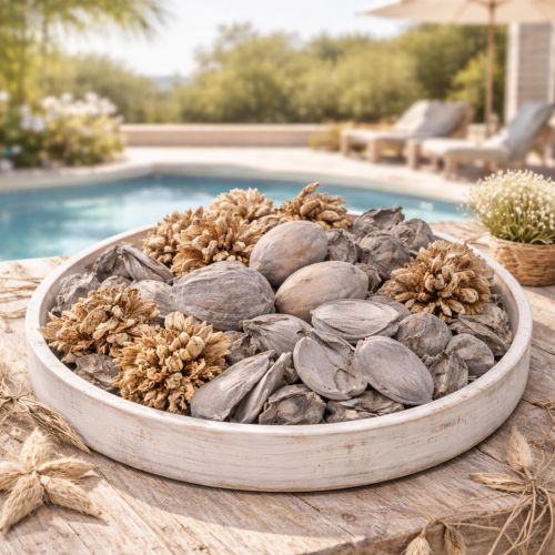 Artikel Potpourri Tischdeko mit Schalenfrüchten für natürliche Sommeratmosphäre