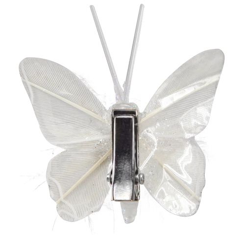 Artikel Federschmetterlinge am Clip Weiß Glitzer 5x4,5cm 4 St