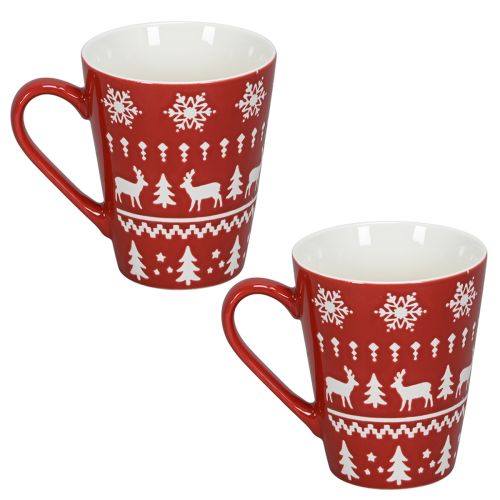 Artikel Festlicher Weihnachtsbecher mit Rentier und Tannenbaum Motiv H10cm - Rot und Weiß 2St