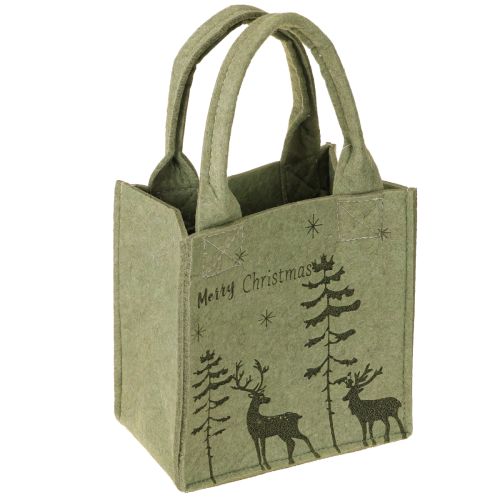 Floristik24 Filztasche Merry Christmas klein mit Henkeln Grün 15×10cm