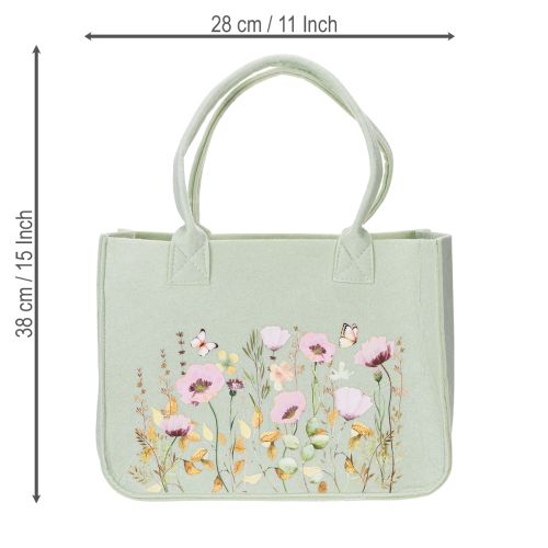 Artikel Filz Tasche mit floralem Motiv ideal für Deko mit Kunstblumen und Geschenkideen 38cm