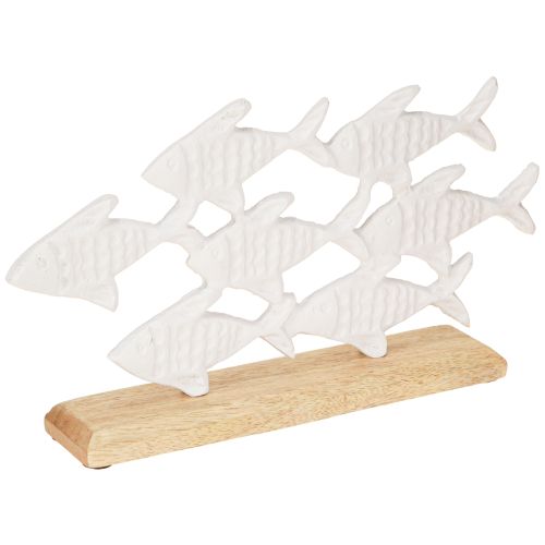 Fischschwarm Deko Fische Weiß Metall Holz Natur 28x16cm