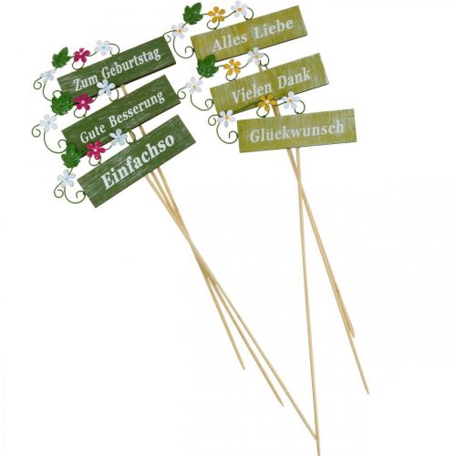 Artikel Floraler Dekostecker für verschiedene Anlässe, Holzschild mit Aufschrift, Blumenstecker 6St