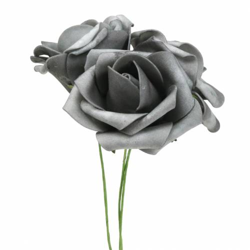Floristik24 Foam-Rose Ø7,5cm Grau 18 St