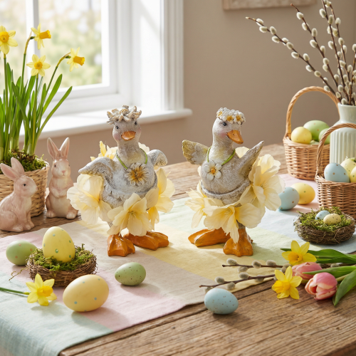 Deko Ente Figur im Blumenkleid Frühling Detailreiche Sommerdeko Accessoire 11cm 2St | Floristik24.de