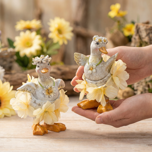 Deko Ente Figur im Blumenkleid Frühling Detailreiche Sommerdeko Accessoire 11cm 2St | Floristik24.de