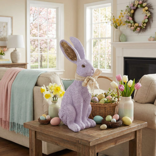 Artikel Osterhase Dekofigur mit Schleife zur stilvollen Osterdekoration im Haus 27cm