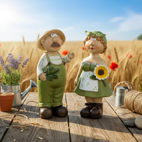 Artikel Dekofiguren Bauernpaar Lustige Wohnzimmerdeko und Sommerdeko für innen 17cm 2St