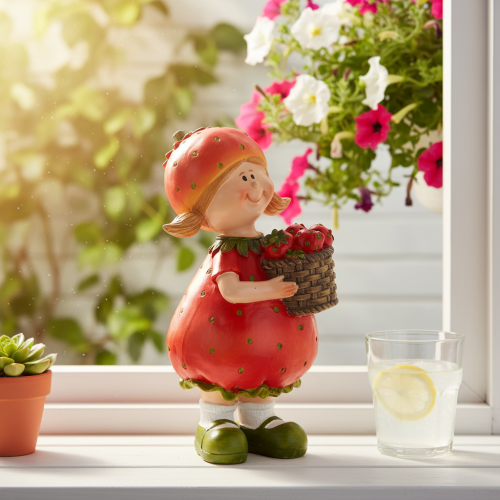 Erdbeermädchen Dekorationsfigur für Sommerdeko Niedliche Statue Wohnzimmer und Balkon 18cm | Floristik24.de