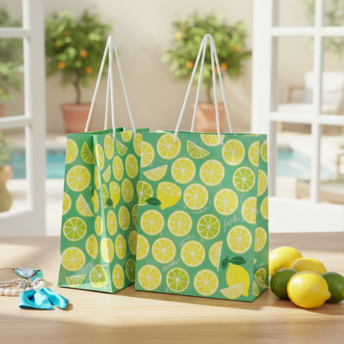 Artikel Geschenktüte Papier Zitronen Tüte mit Henkeln 18×10×23cm 2St