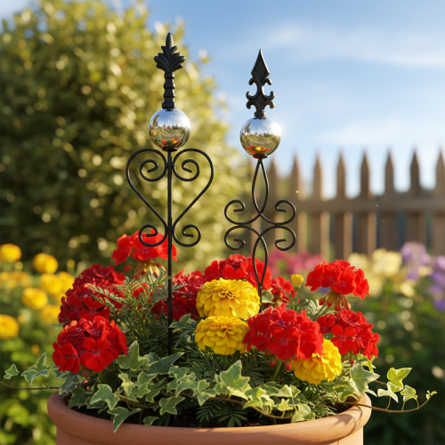 Artikel Gartenstecker verschnörkeltes Design mit dekorativer Form und stilvoller Metallkugel 90cm 2St