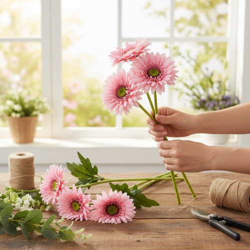 Artikel Künstliche Blumen Gerbera Garten Kunstblumen Rosa 47cm