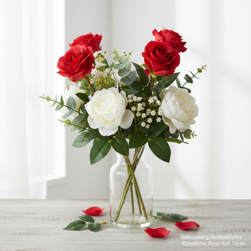 Rosenzweig Seidenblume Künstliche Rose Rot 72cm | Floristik24.de