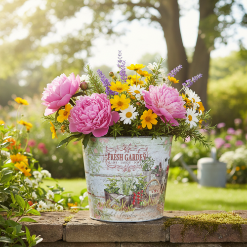 Artikel Metall Pflanzkübel Fresh Garden Bunt Vintage H18cm