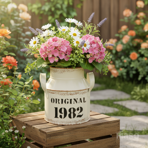 Kanne Metall Deko „Original 1982“ Creme Rost H16cm 2St | Floristik24.de