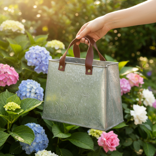 Deko Tasche Silber Weiß Braun Metall Pflanztopf L22cm 2St | Floristik24.de