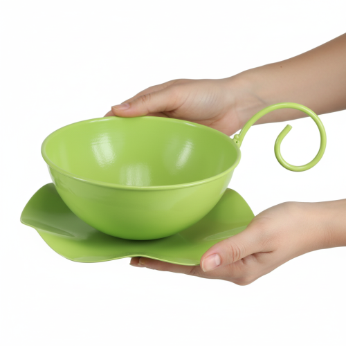 Artikel Metall Deko Tasse Apfelgrün mit Unterteller H8cm Ø11,5cm 2St