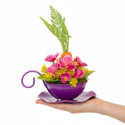 Artikel Metall Deko Tasse Ø16cm H9cm Teetasse mit Unterteller Lila 2St