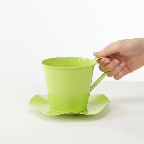 Artikel Deko Teetasse Metall mit Teller Hellgrün Ø12 H10cm 8 St